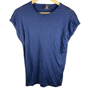 Playboy T-Shirt Womens Navy Blue Vintage Made in USA Cap Sleeve
